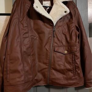 Universal Thread Chocolate Faux Leather Jacket with Shearling Collar